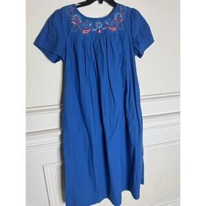 Expressions Catalog 100% Cotton Night Gown Small Blue Embroidered  Granny Core